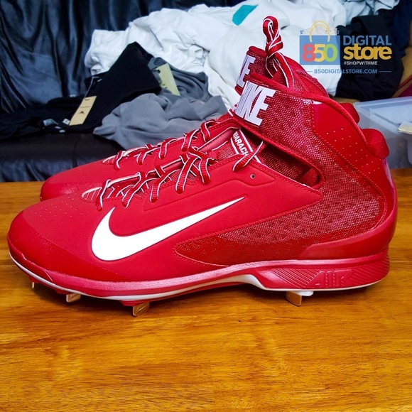 Nike Huarache Pro Mid Metal Baseball Cleats Red - Picture 6 of 7